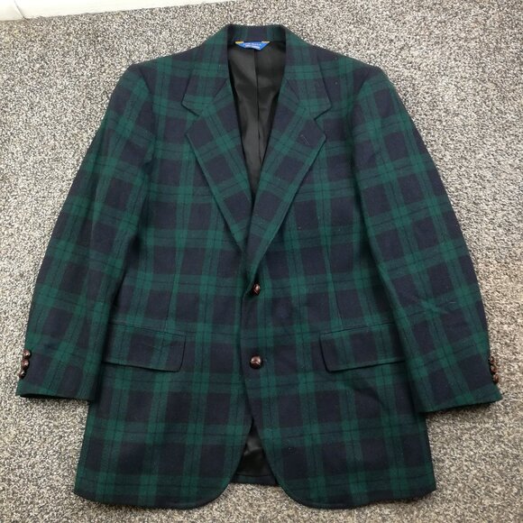 Vintage Pendleton Blazer Sport Coat Flannel Wool Blackwatch Plaid 40R USA Made - Picture 1 of 13